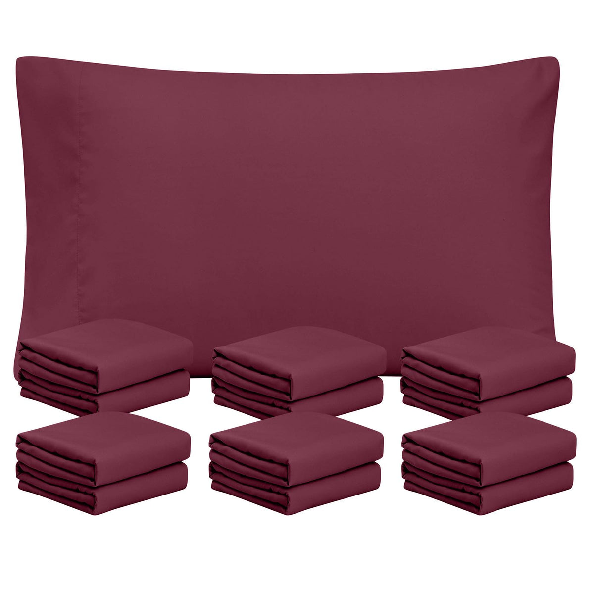 Freshculture Burgundy Pillowcases Queen Size 12 Pack - Bulk Pillowcase Set - Envelope Closure - Soft Brushed Microfiber Fabric -