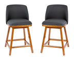 Flash Furniture Julia Set of 2 Transitional Counter Stools - Charcoal Faux Linen Upholstery - Silver Nailhead Trim - 24 Inch - Walnut Finish Wood Frames
