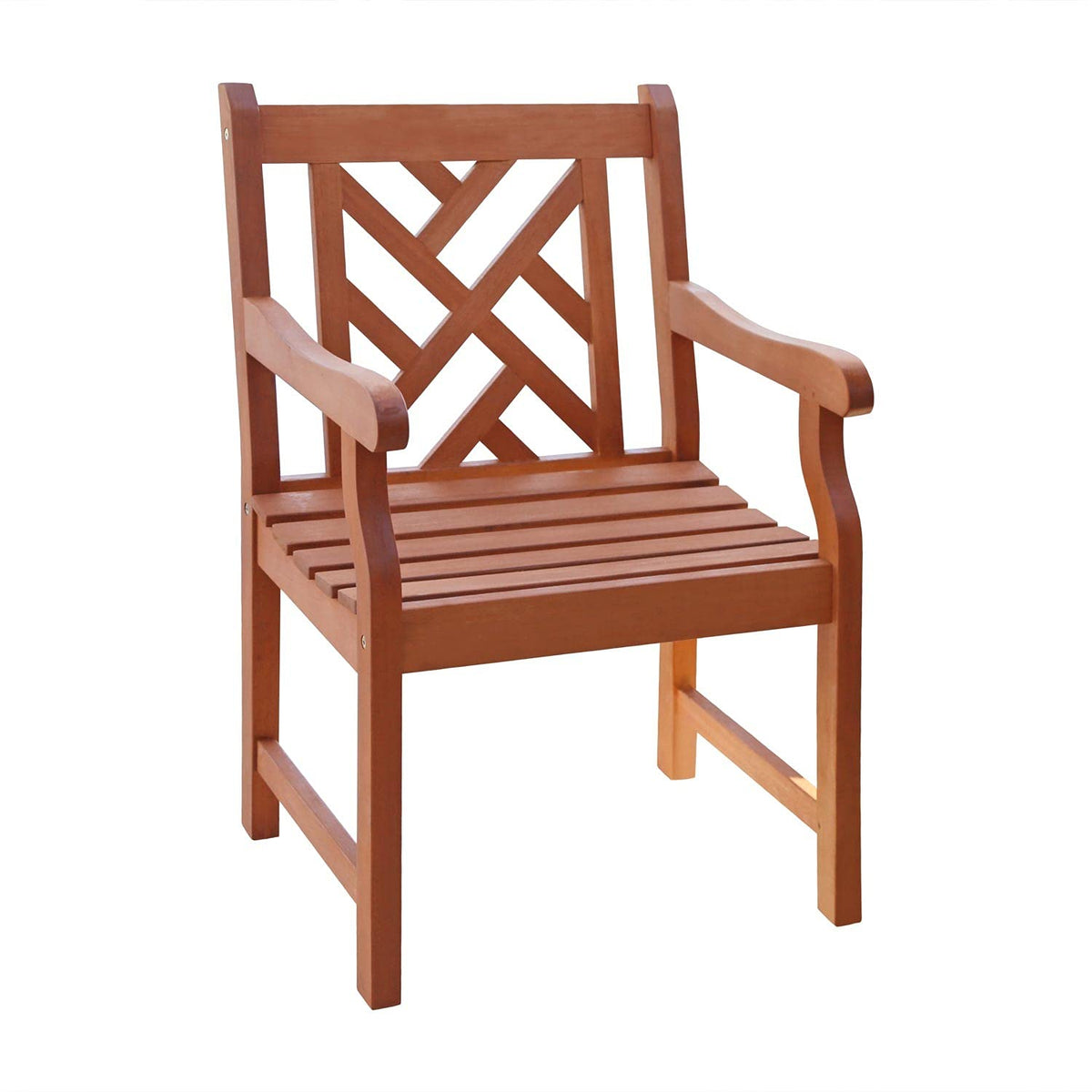 HomeRoots Tan Wood: Eucalyptus Brown Patio Armchair with Diagonal Design