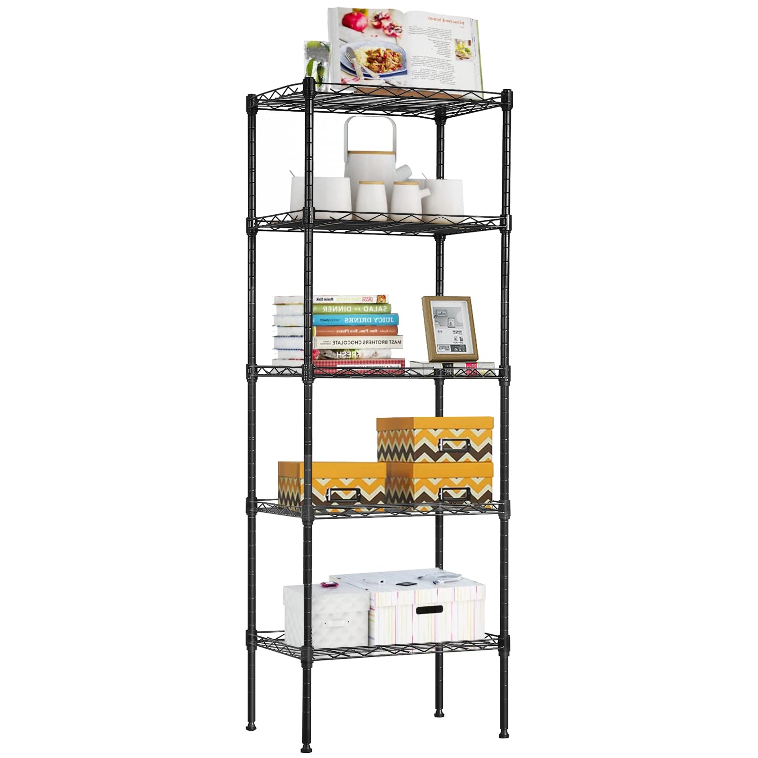 Adjustable Nsf-Certified Metal Shelf Wire Shelving Unit Storage For Small Places Restaurant Garage Pantry Kitchen Garage Rack (Black, 16.7L×11.8W×47.6H)