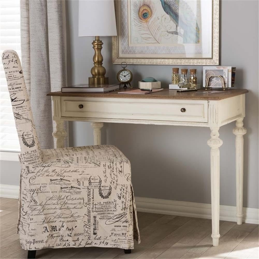 Baxton Studio Marquetterie French Provincial Weathered Oak and Whitewash Writing Desk