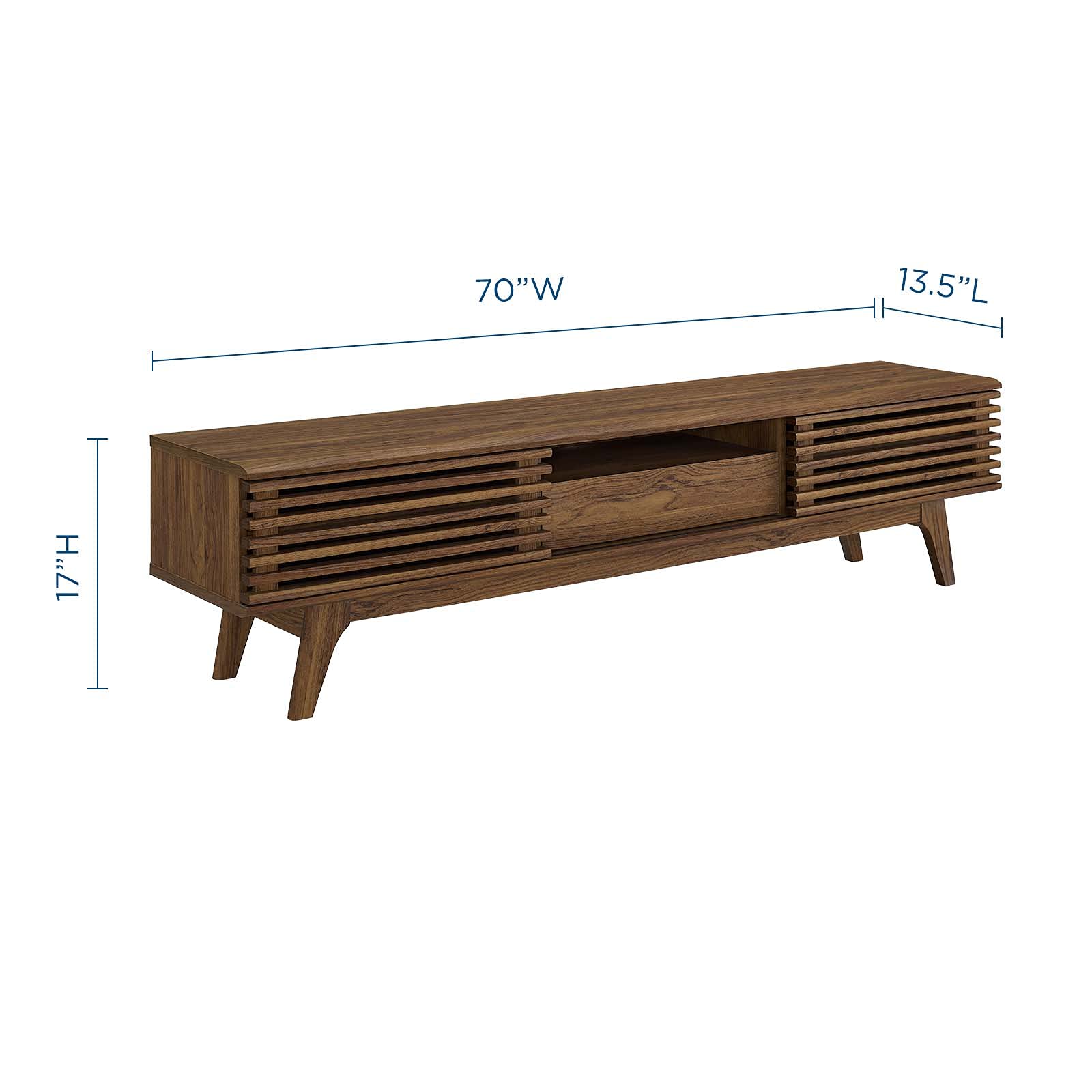 Modway Render 70" Mid-Century Modern Low Profile Entertainment Tv Stand, 70 Inch, Walnut Walnut