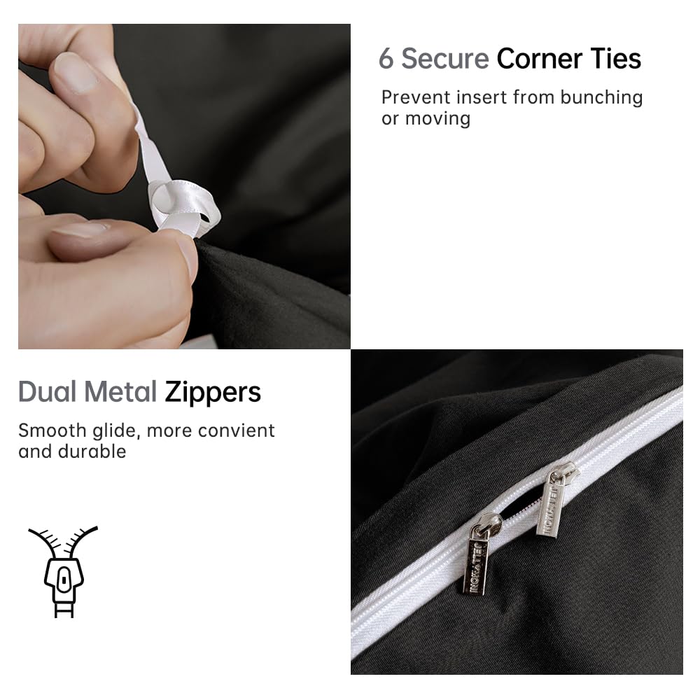 Jellymoni Black Duvet Cover Full Size - 100% Washed Cotton Linen Like Textured Comforter Cover, 3 Pieces Breathable Soft Bedding