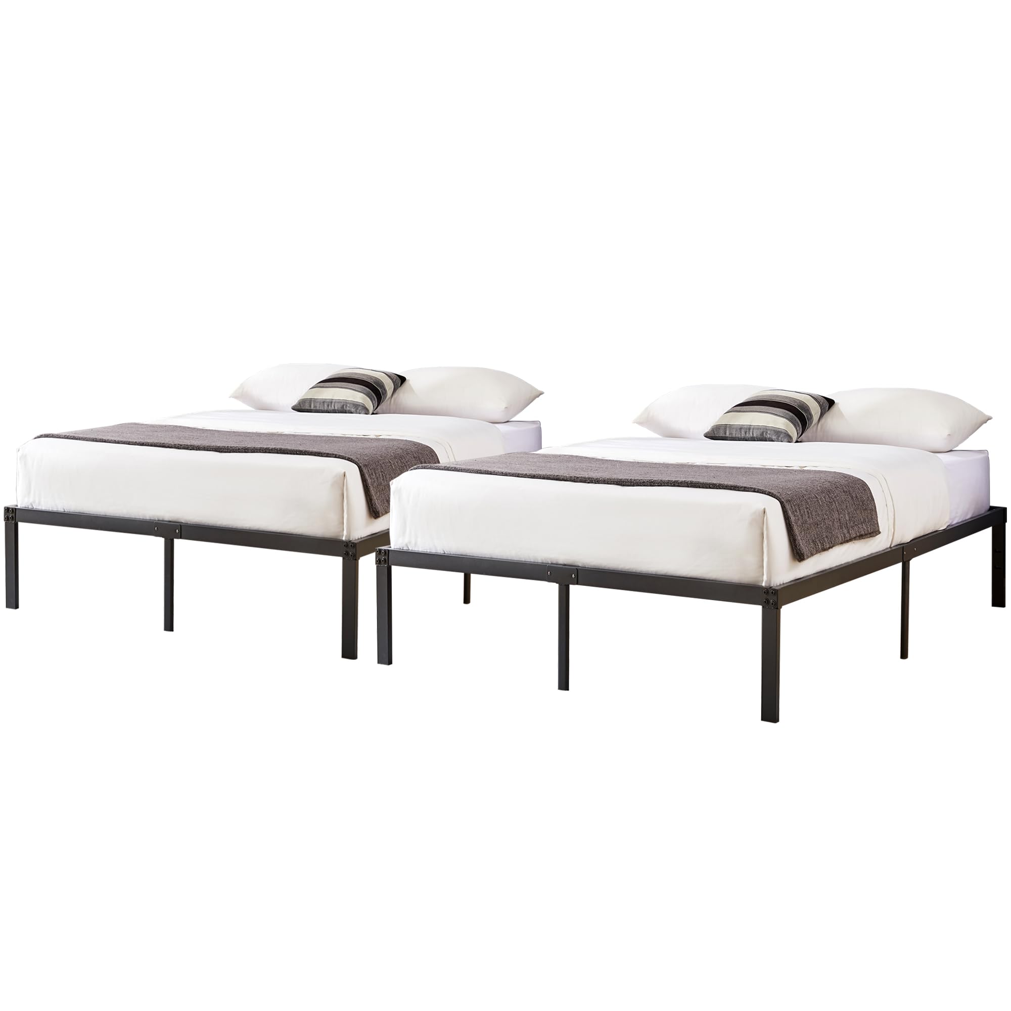 Vecelo 14 Inch Metal Full Size Bed Frame,Black Basic Steel Slats Platform,Heavy Duty Steel Slat/Noise Free&No Box Spring Needed Modern(2 Set)