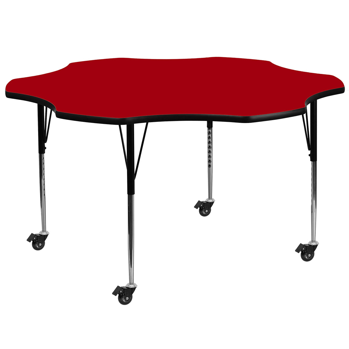 Flash Furniture Mobile Flower Thermal Laminate Activity Table with Standard Height Adjustable Legs, 60&quot;, Red