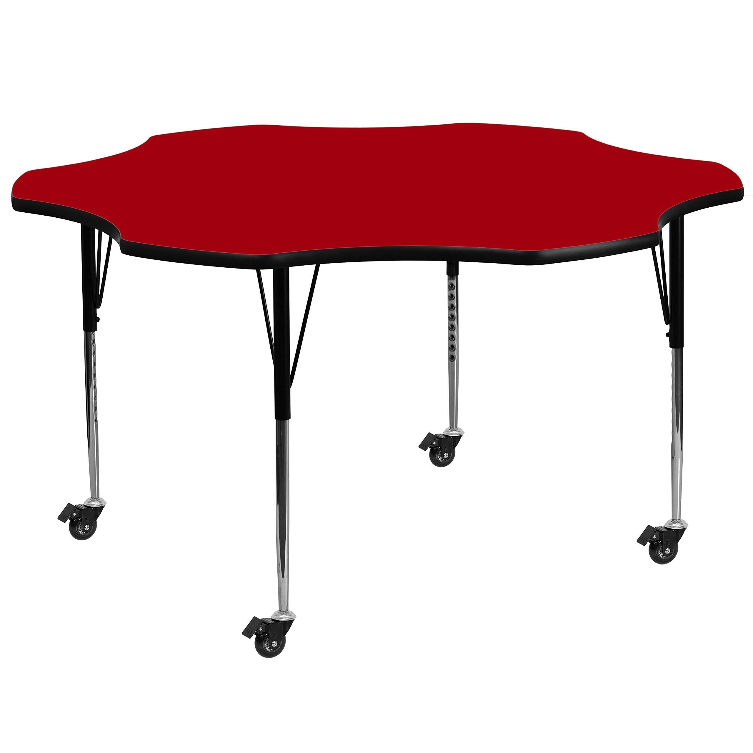 Flash Furniture Mobile Flower Thermal Laminate Activity Table With Standard Height Adjustable Legs, 60', Red