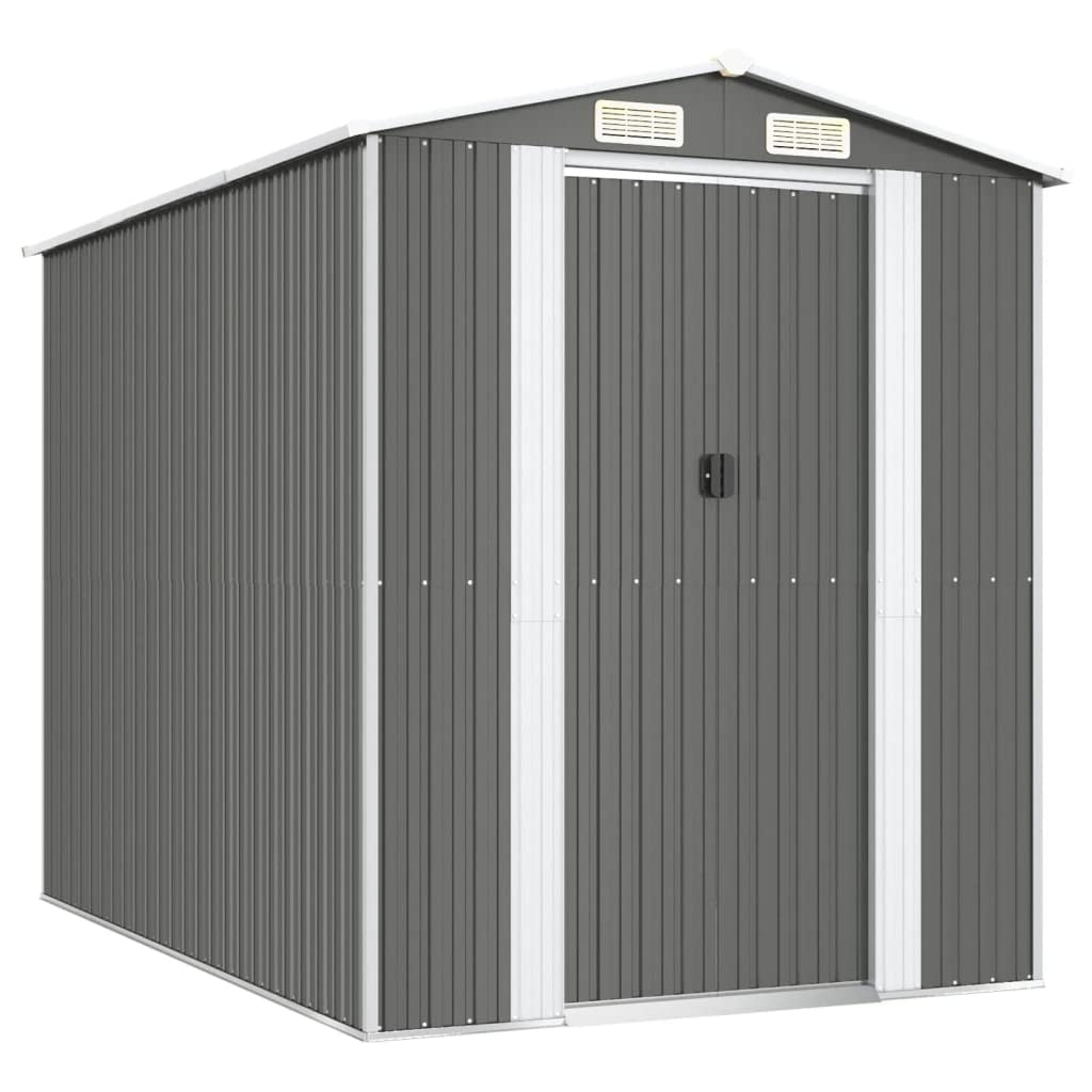 vidaXL Galvanized Steel Garden Shed, Outdoor Tool Storage with Slid Gate, Spacious Interior, Ventilated Design - Light Gray, 75.