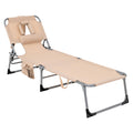 Gymax Tanning Chair, Folding Beach Lounger With Face Arm Hole, Adjustable Backrest,Side Pocket, Removable Pillow & Carry Handle, Outside Sunbathing Lounge Chair For Patio, Poolside, Lawn (1, Sand)