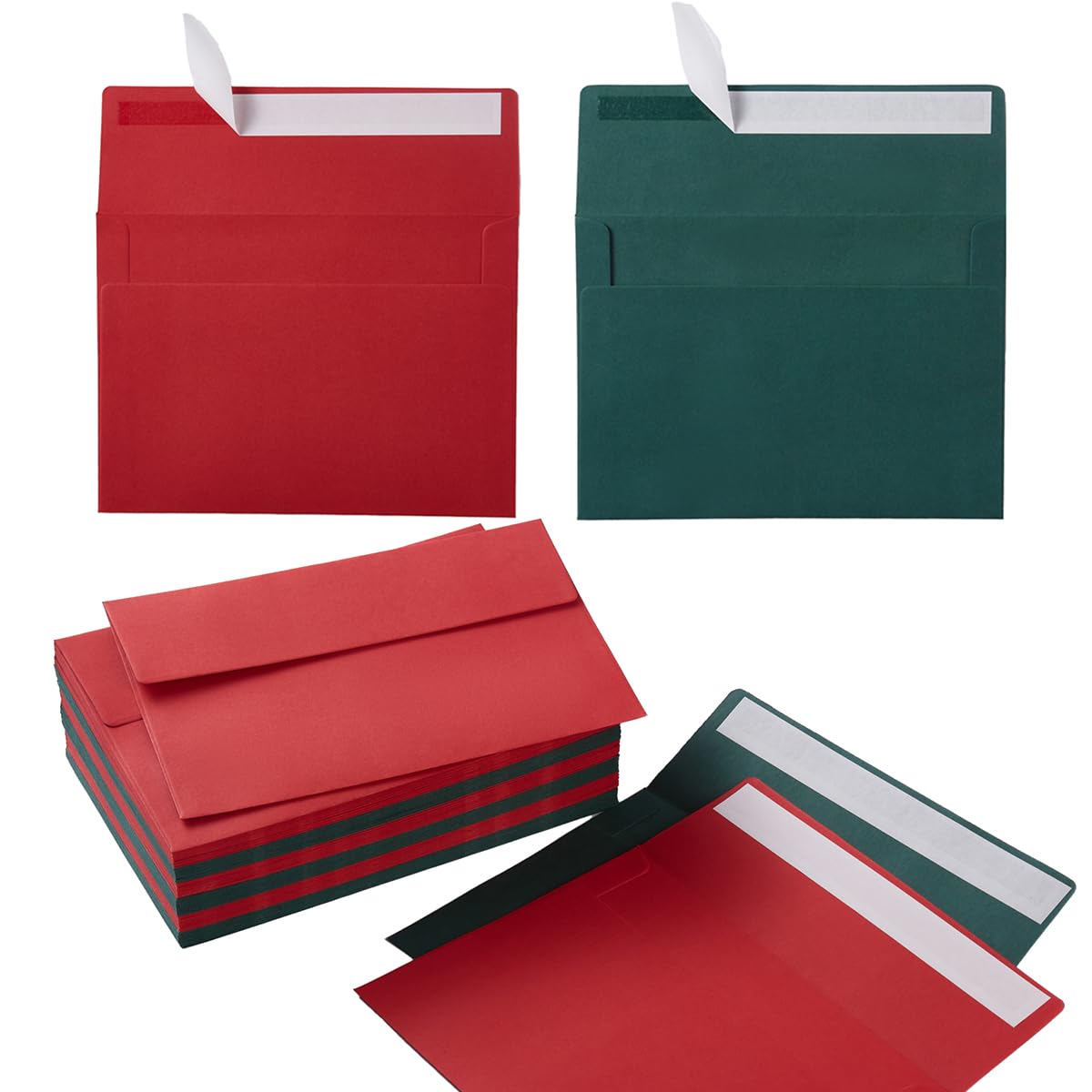 Wishop 100 Pack Christmas A7 Envelopes Self-Adhesive 5X7 Envelopes For Invitations, 5X7 Greeting Cards (Christmas Green/Red, 5.2