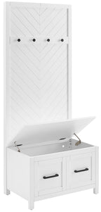 Crosley Furniture Kayce Hall Tree with Storage Bench and Coat Rack Hooks for Hanging, White