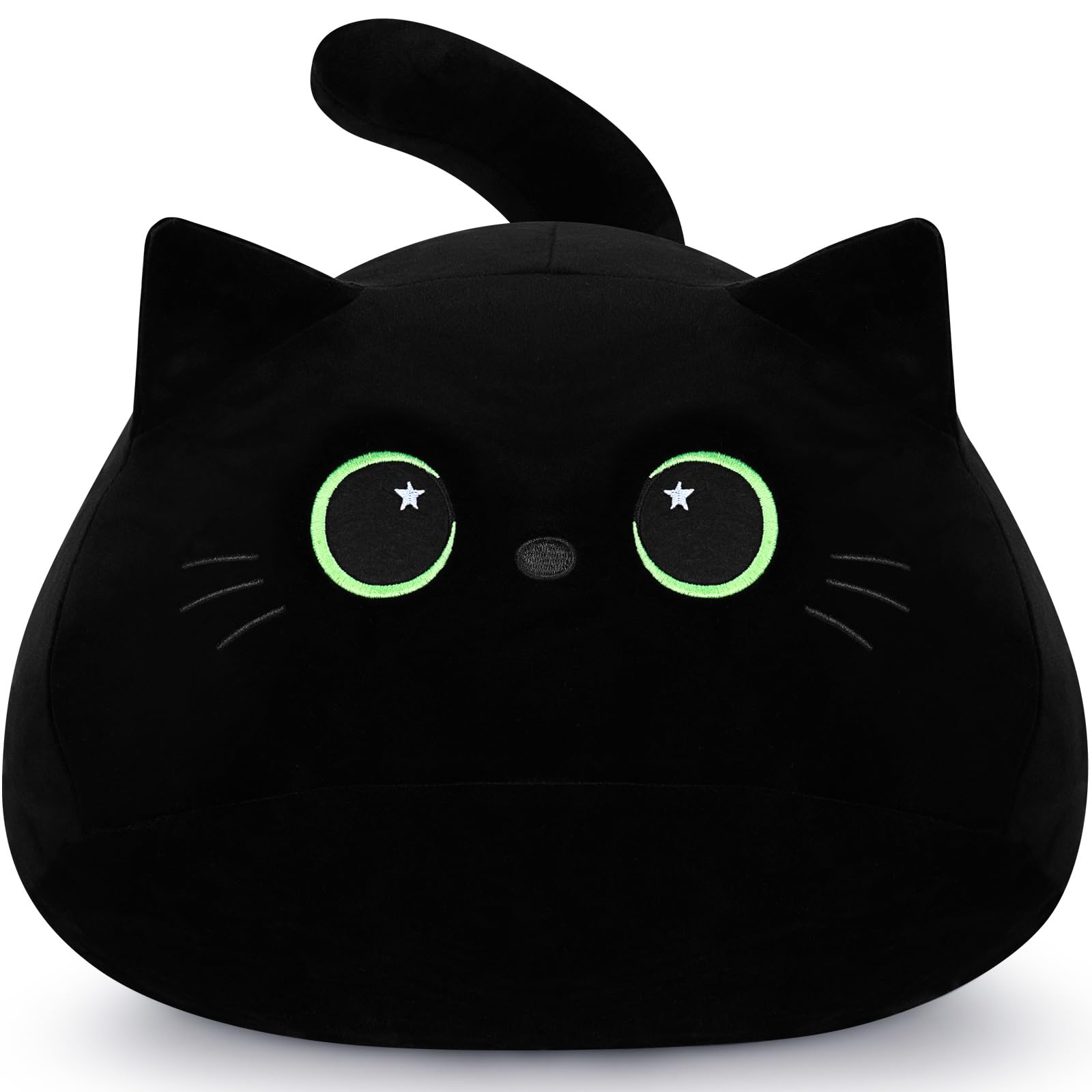 19' Black Cat Plush Toy- Giant Black Cat Stuffed Animal, Large Black Cat Plushie Kawaii Plushiesgreen Star Eyes Cat Plush Pillo