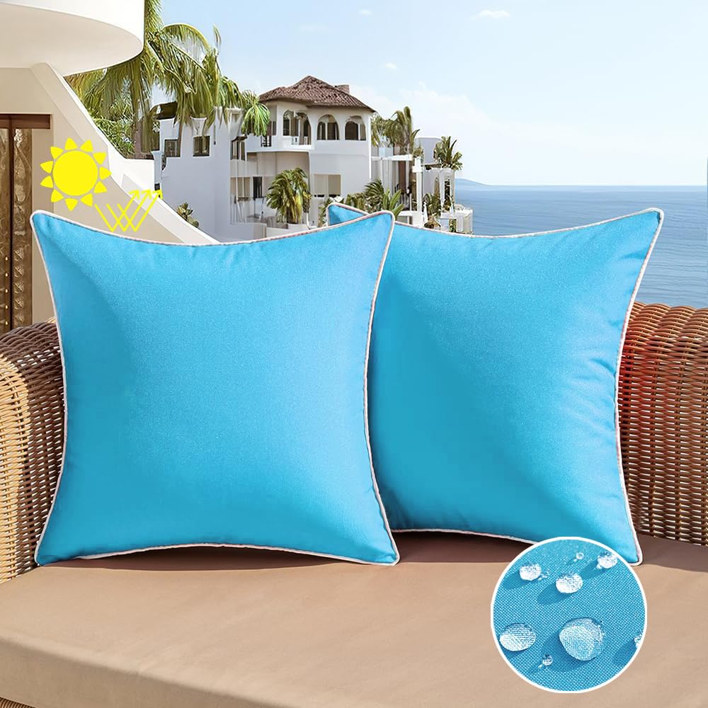 All Smiles Outdoor Waterproof Throw Pillow Covers 16X16 Set Of 2 Sky Blue Decorative Patio Tent Bed Sofa Living Room Furniture S