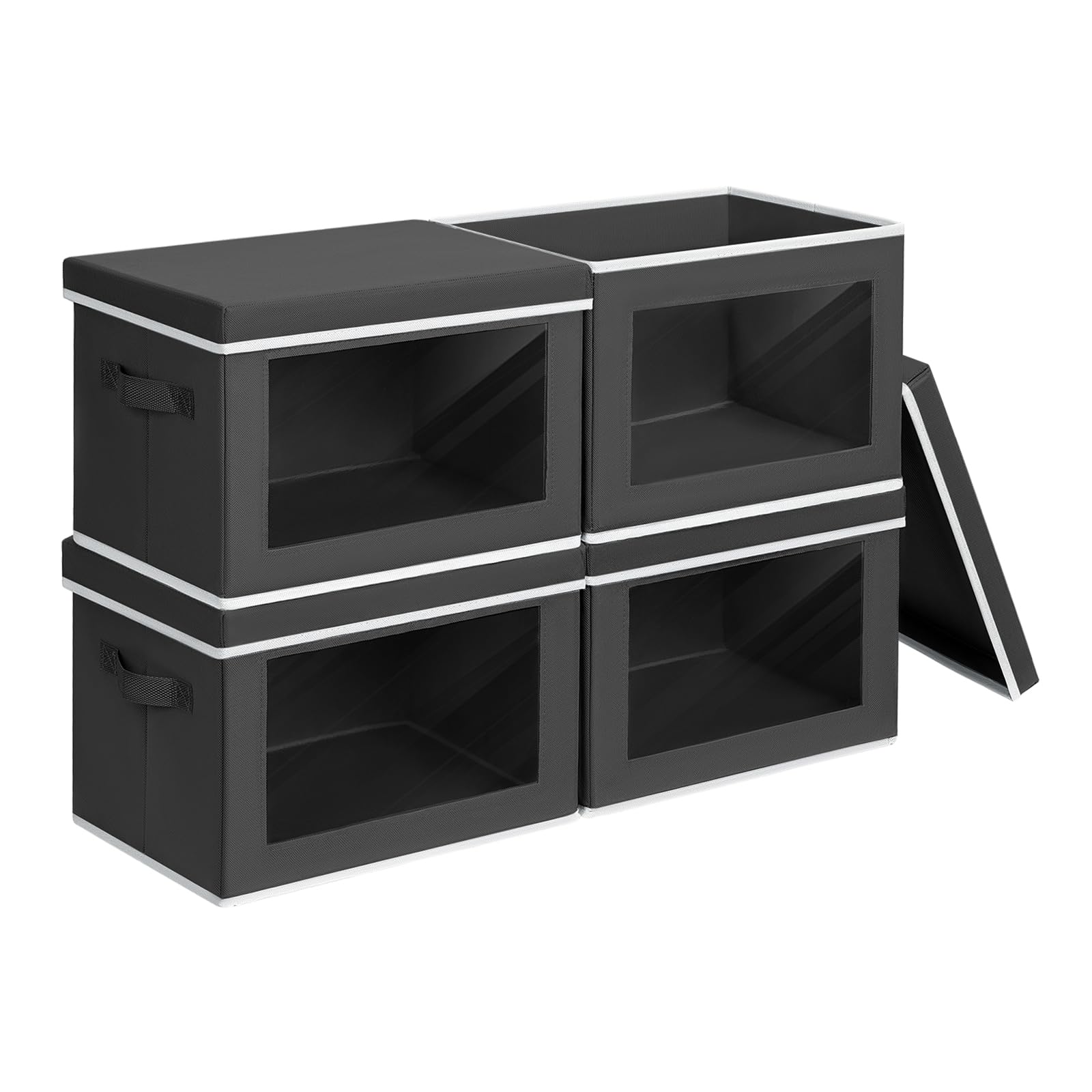 Homsorout Storage Bins with Lids - Small Fabric Organizers with Window, Collapsible Storage Bins for Clothes, Decorative Closet 