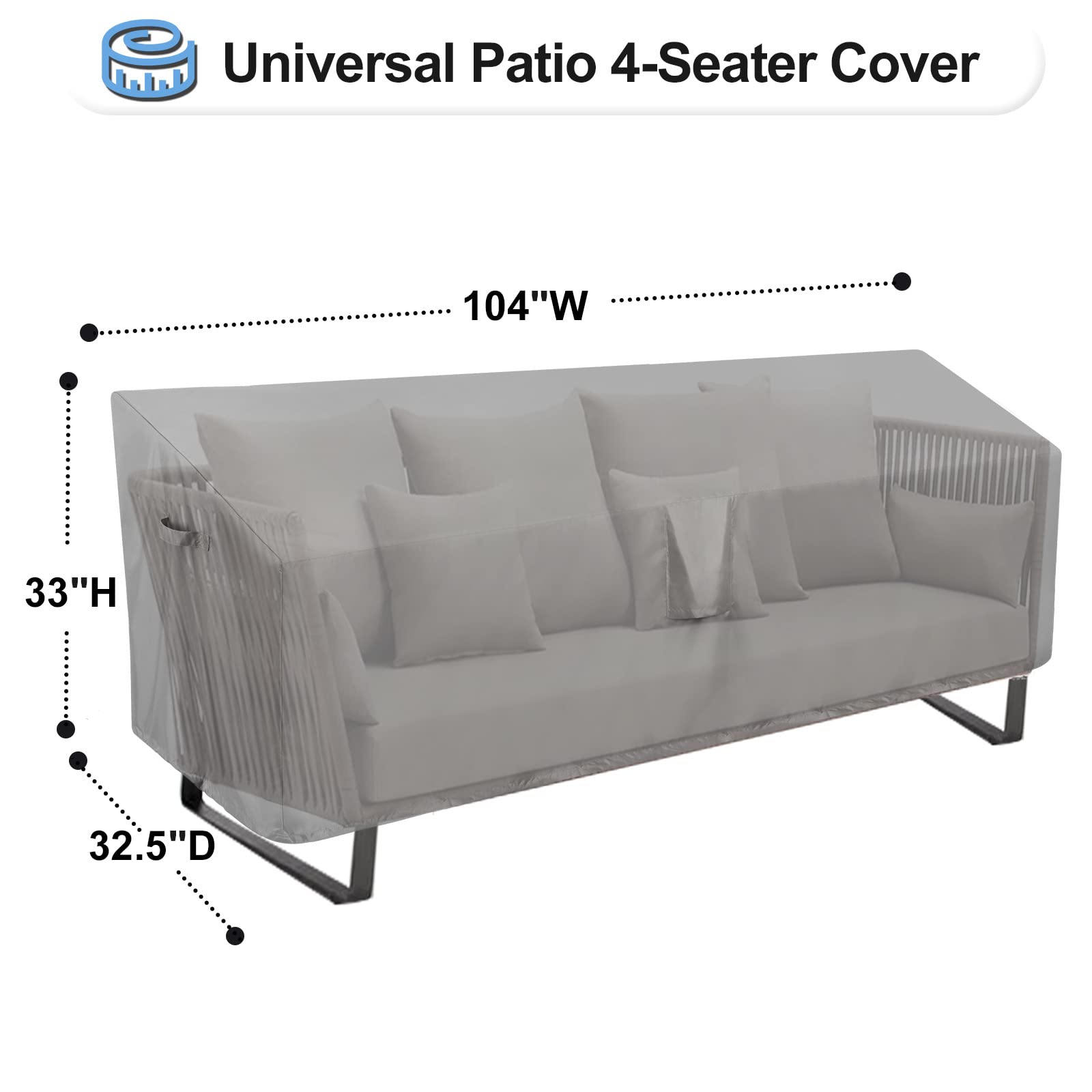 Outdoorlines Outdoor Waterproof Patio 4-Seater Couch Cover - Uv Resistant Patio Sofa Furniture Covers Weatherproof Heavy Duty Glider Covers For Outdoor Furniture, 104Wx32.5Dx33H Inches, Gray