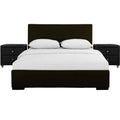 Hindes Upholstered Platform Bed, Brown, King with 2 Nightstands/ Brown