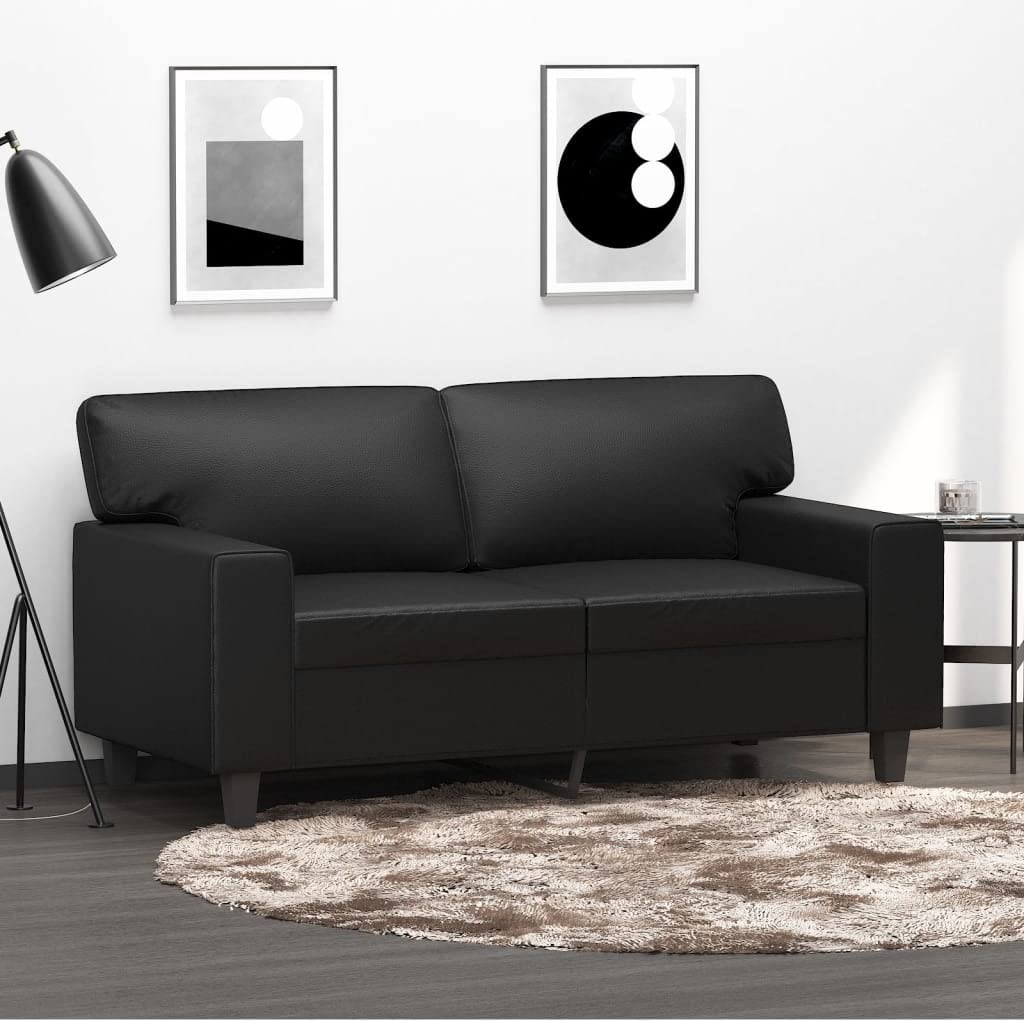 vidaXL Modern Black 2-Seater Sofa, 242.5 lb Load Capacity Per Seat, Faux Leather Upholstery with Sturdy Metal Frame, Suitable for Living Room or Office