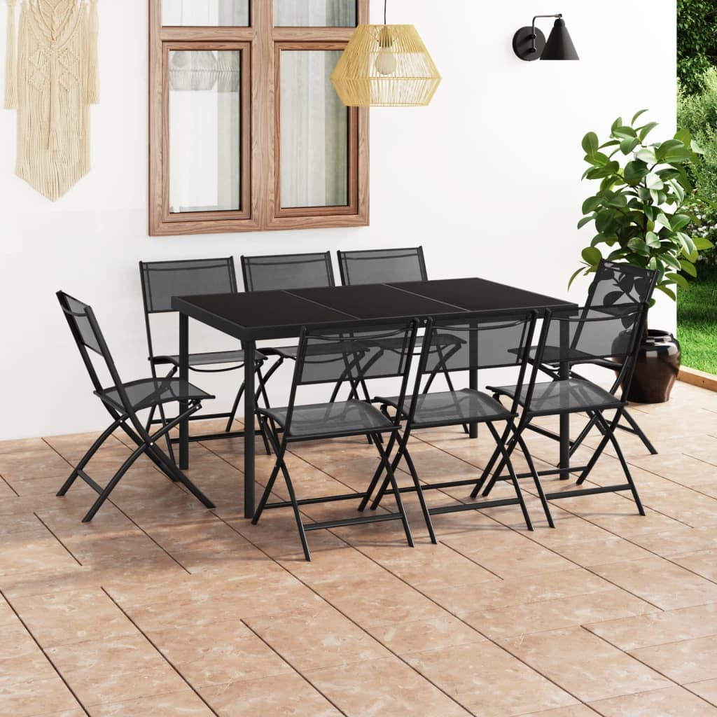 vidaXL Patio Dining Set 9 Piece Outdoor Garden Terrace Yard Patio Table and Chair Seating Seat Sitting Chair Dining Set Furniture Steel