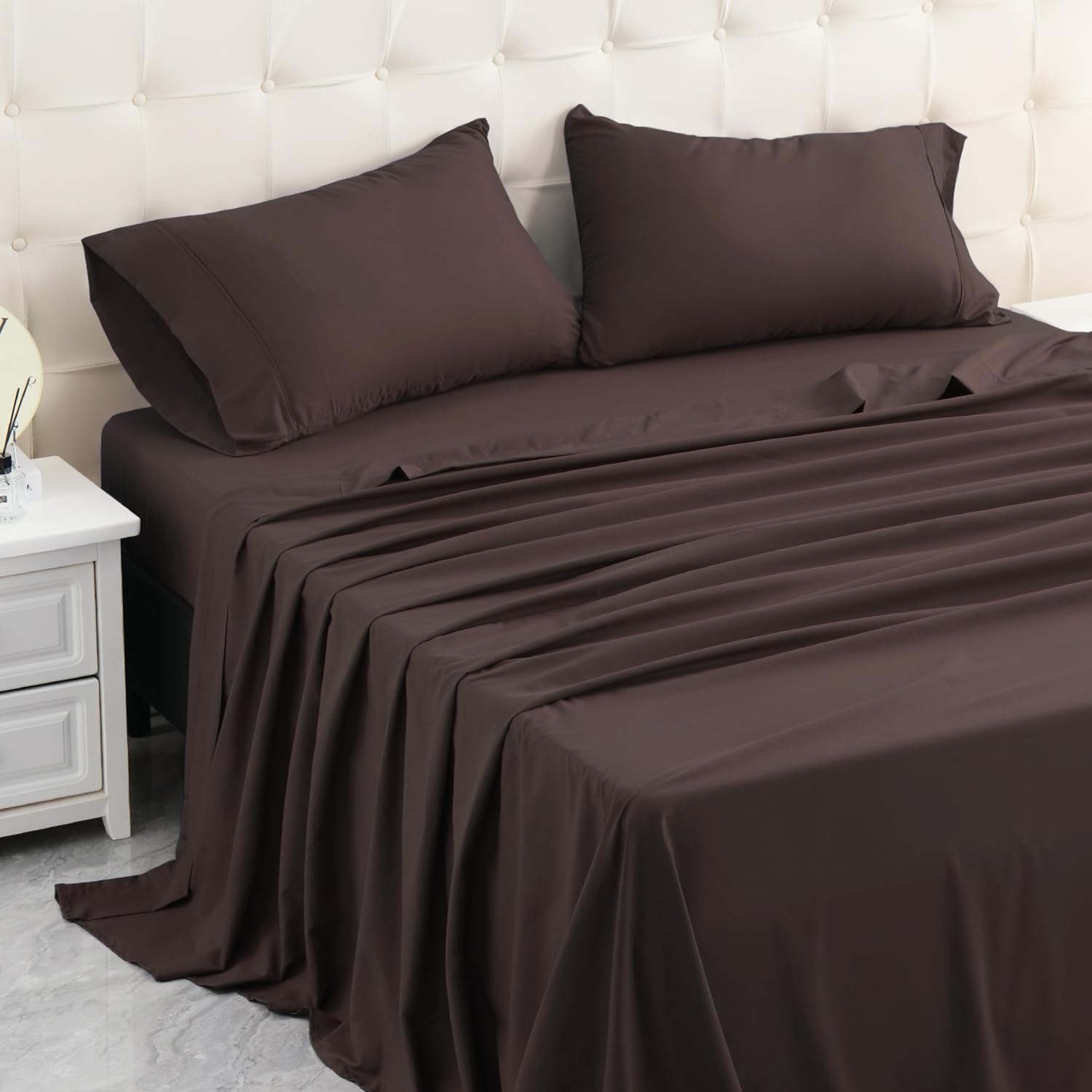 Micoral Queen Bed Sheets Set, Soft Breathable Bedding Sheet Set, Sheets Set With 16'' Deep Pocket Design (4 Pieces, Queen, Brown