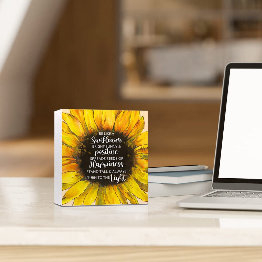 Be Like A Sunflower Bright Sunny And Positive Uplifting Positive Wooden Sign Desk Decor,Inspirational Wood Block Sign Desk Decor