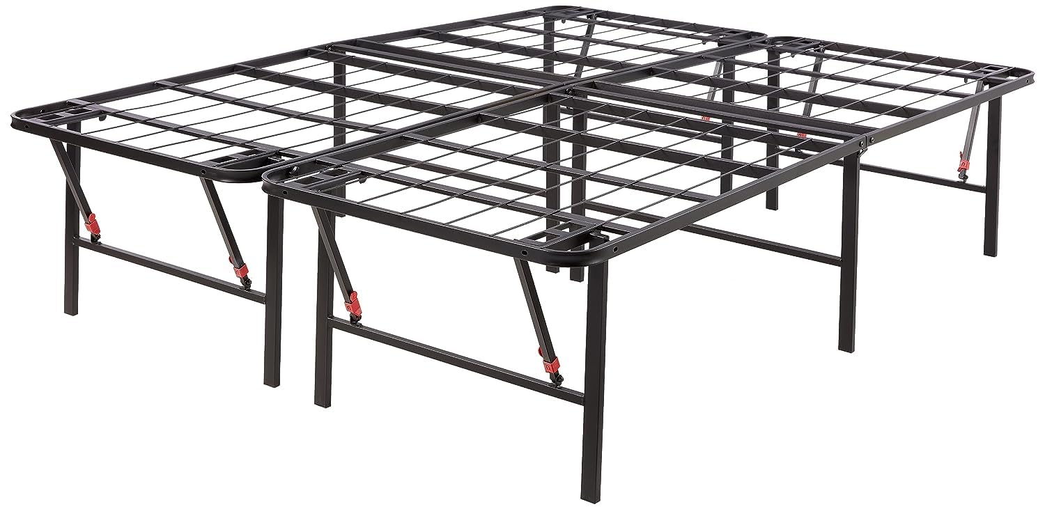Amazon Basics Bed Frame with Storage, Foldable Metal Platform, Sturdy Steel, No Box Spring Needed, 18 Inches High, Tool-Free Set