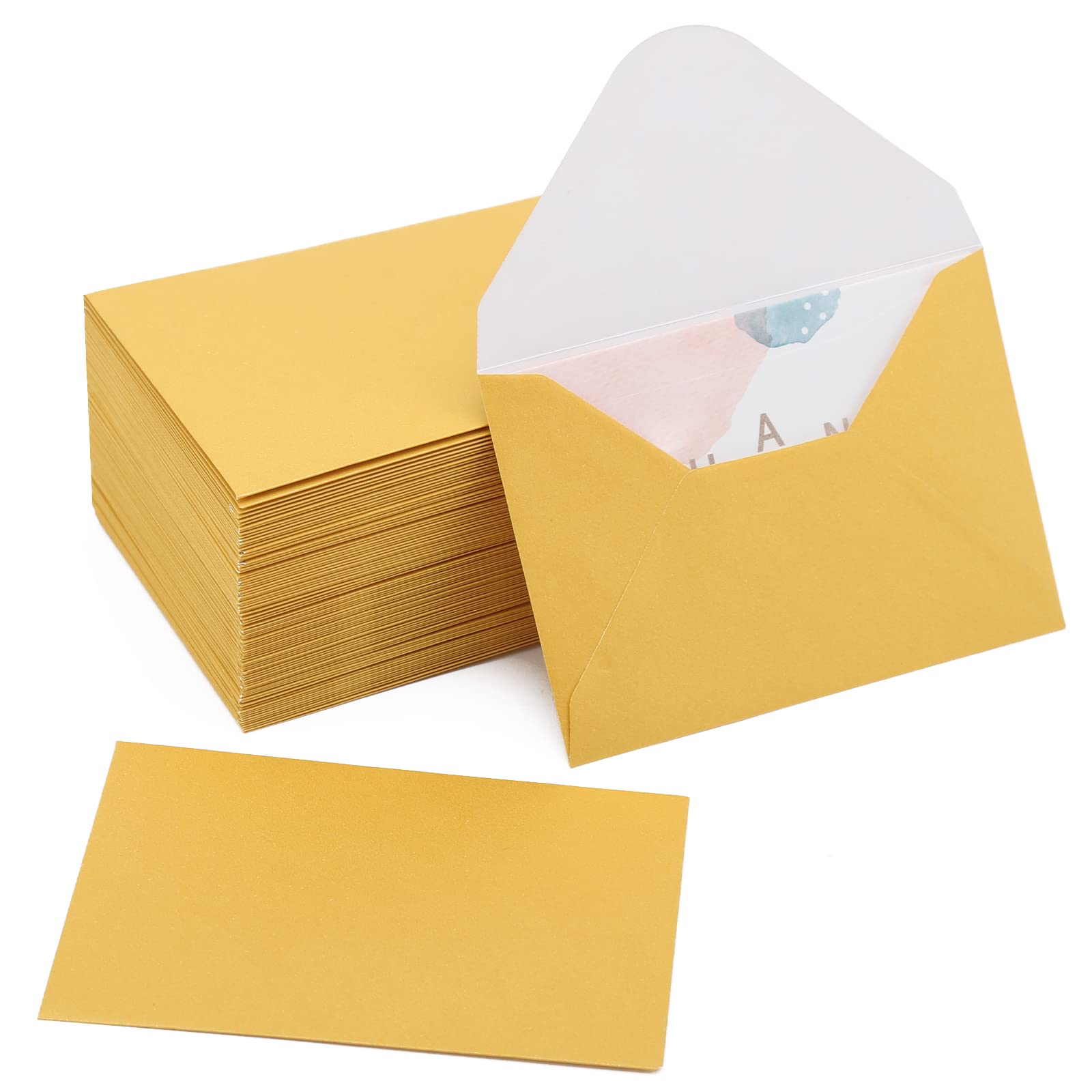 100 Pack 4 X 2.75' Mini Envelopes Metallic Gold 120Gsm Gift Card Envelopes Bulk Small Paper Gift Card Sleeves Greeting Card Bus