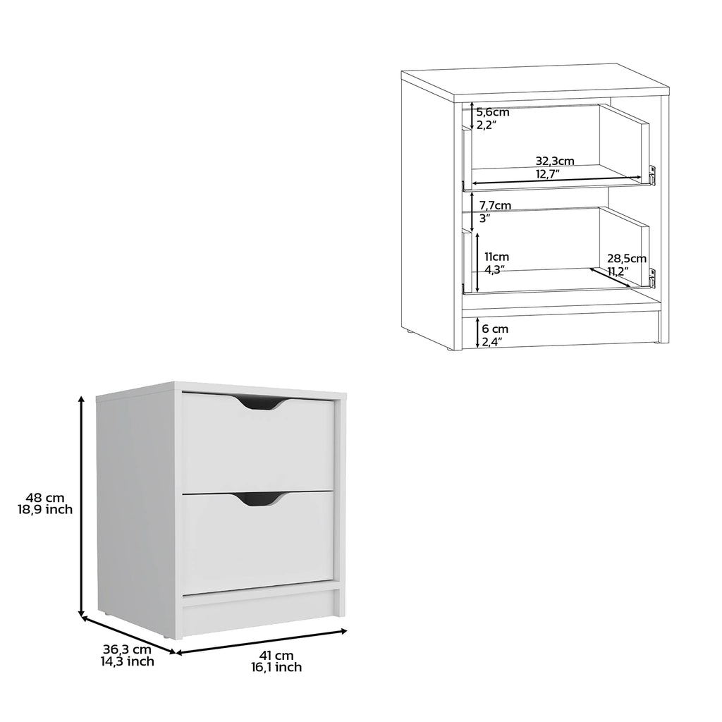 Double Drawer Nightstand 19&Quot; H, Bedside Table, White