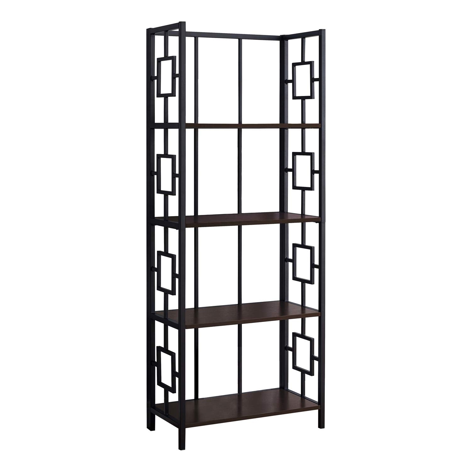 Monarch Specialties I 3617 Bookshelf, Bookcase, Etagere, 4 Tier, 62&quot; H, Office, Bedroom, Metal, Laminate, Brown, Black, Contemporary, Modern