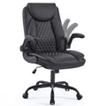 Yfo Leather Office Ergonomic Home Office Desk Chair, Back Support Swivel Executive Office Chair With Wheels And Flip-Up Armrests