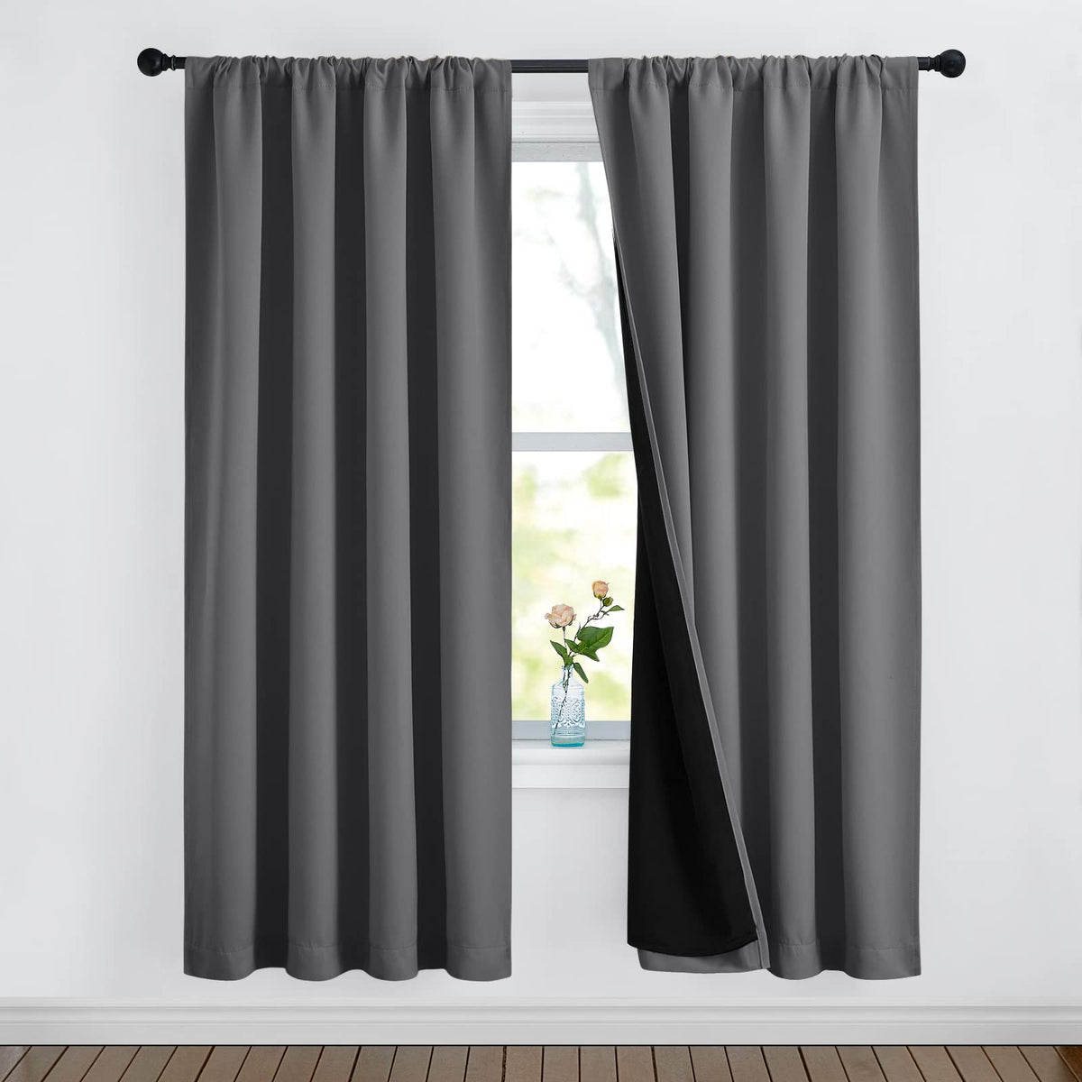 Nicetown Grey Full Shade Room Warming Curtain Panels, Pair Of Energy Smart Rod Pocket Blackout Drapes For Guest Room Window, The