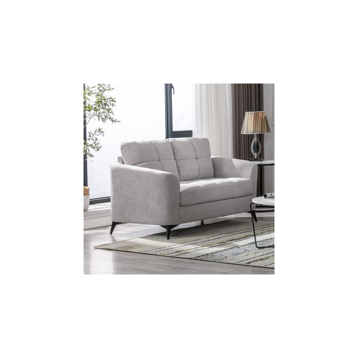 Lilola Home Callie Light Gray Velvet Fabric Loveseat