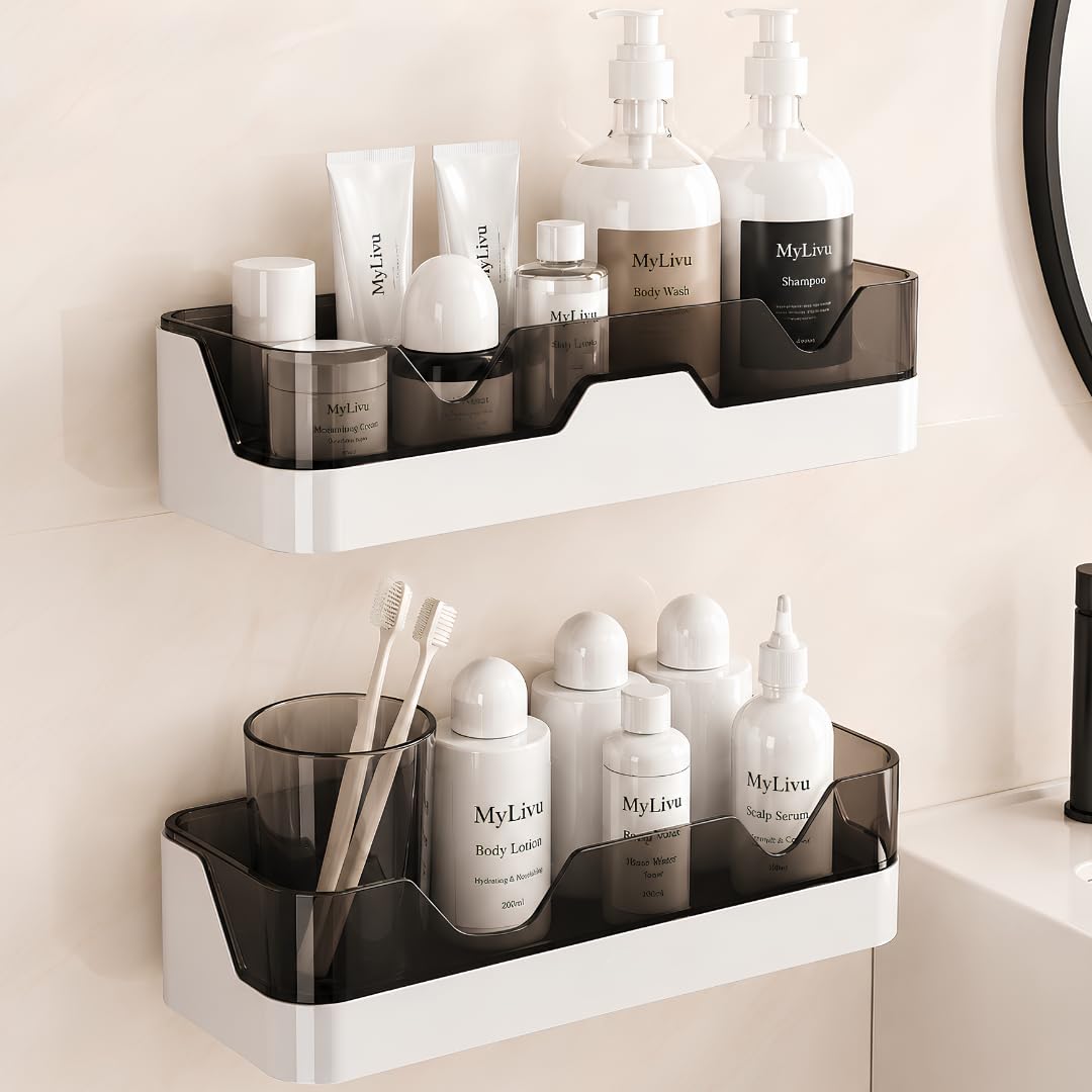 Mylivu Plastic Bathroom Organiser Without Drill Washroom Storage Pack Of 2