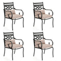 Mfstudio 4 Piece Black Patio Dining Chairs With Beige Thick Cushions,Outdoor Furniture Metal Chairs With Armest For Garden, Pool