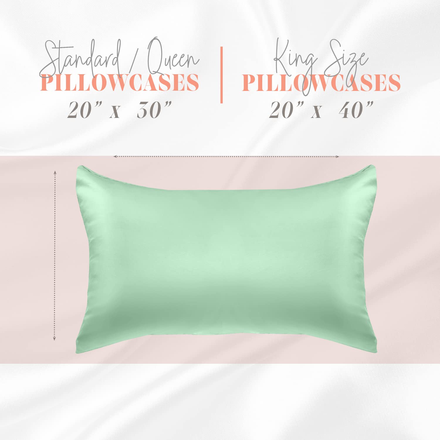 Elegant Comfort Silky And Luxurious 2-Piece Satin Pillowcase Set For Healthier Skin And Hair, Hidden Zipper Closure And Beautifully Packaged, Satin Pillowcase Set, King, Mint Green