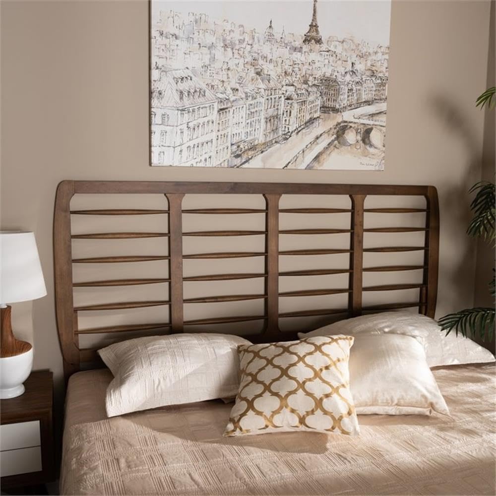 Baxton Studio Carolyn Mid-Century Modern Ash Walnut Finished Wood King Size Headboard