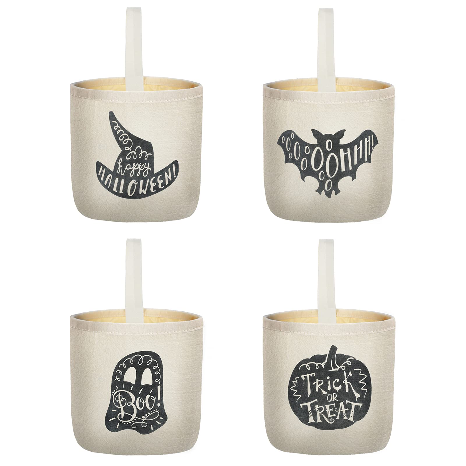 4 Pieces Halloween Waterproof Fabric Bucket - Trick or Treat Reusable Container, Goody Bags, Party Decoration, Candy Basket, Tot