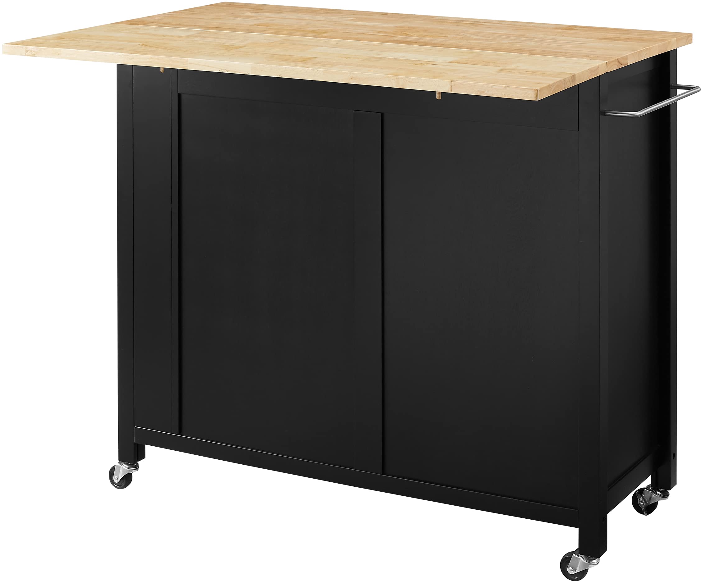 Crosley Furniture Savannah Wood Top Drop Leaf Rolling Kitchen Island Cart with Spice Rack and Shelves, Black