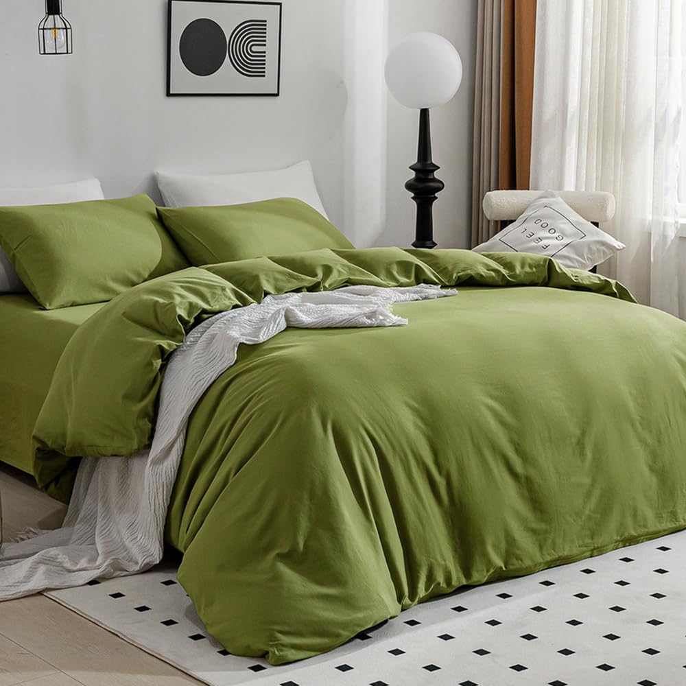 Jellymoni Cotton Duvet Cover Twin Size - 100% Washed Cotton Linen Feel Textured Comforter Cover, 2 Pieces Breathable Soft Beddin