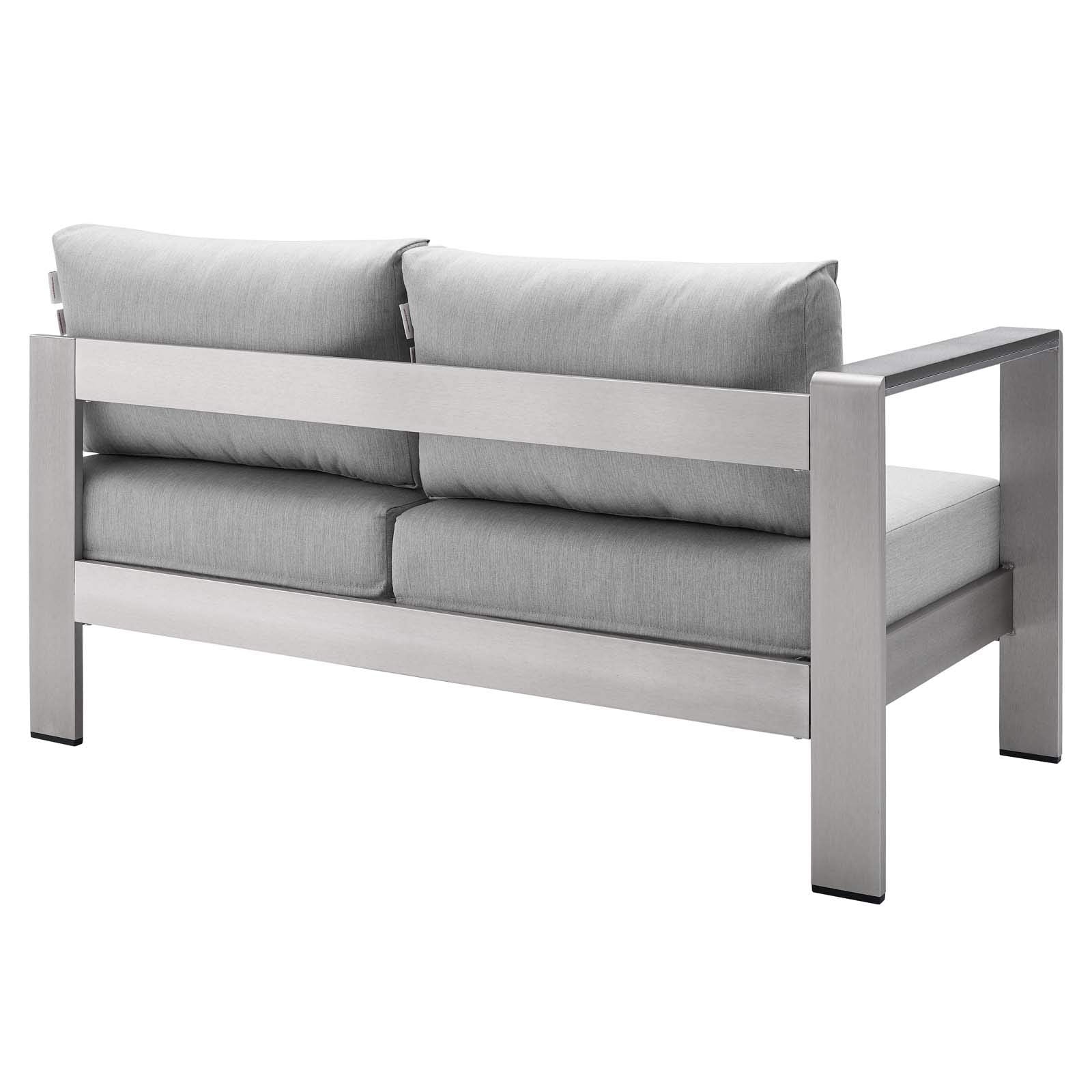 Modway Shore Sunbrella® Fabric Aluminum Outdoor Patio Left-Arm Loveseat In Silver Gray