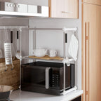 vidaXL White Kitchen Shelf Unit - Aluminum Microwave Shelf with Hooks and Two Shelves - Versatile Storage Solution for Home Kitchen Cabinets and Pantries
