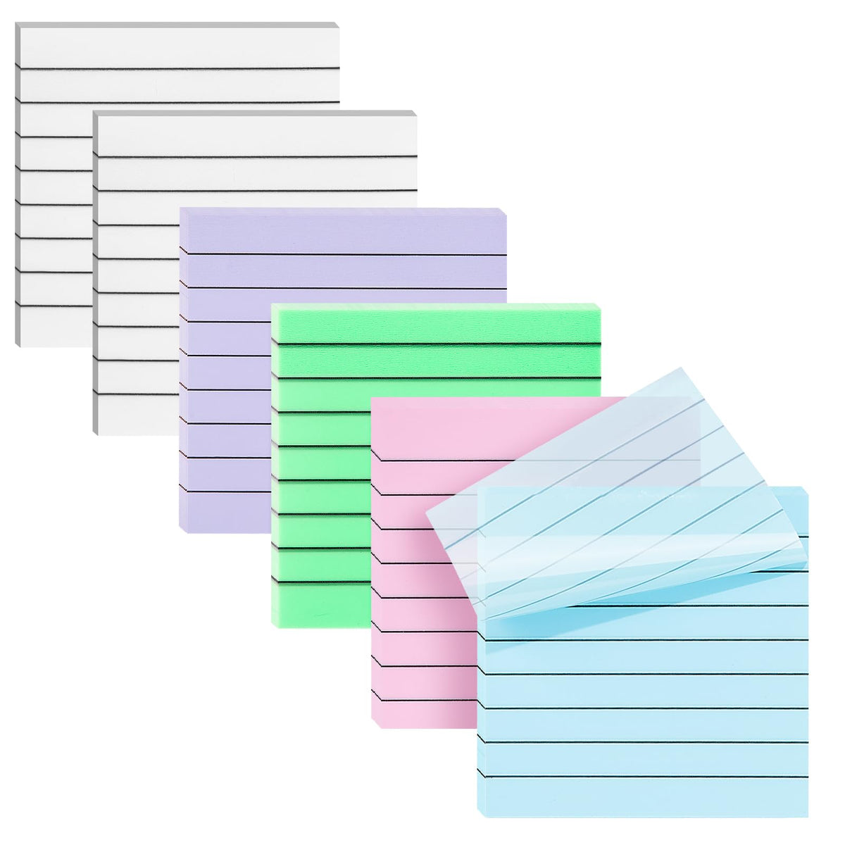 Symdromia 6 Pads Lined Transparent Sticky Notes, 3'X3' 6 Soft Color Clear Translucent See Through Sticky Notes With Lines For
