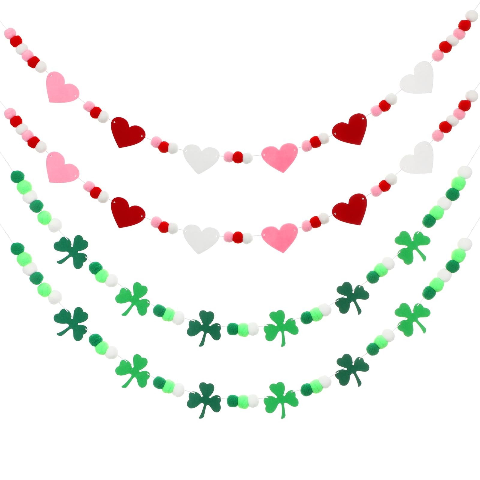 Breling 4 Pcs Valentine's Day St. Patrick's Day Banner Decor Valentines Heart Felt Garland St. Patrick's Garland Shamrock Clover