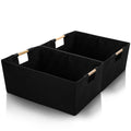 ZOOFOX Set of 2 Black Storage Baskets with Wooden Handles, Foldable Fabric Storage Bins for Closet and Shelves, Rectangular Orga