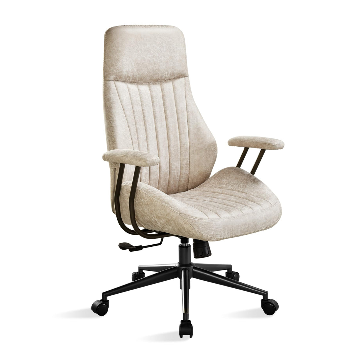 Ovios Ergonomic Office Chair Home Office Desk Chair Computer Chair With Lumbar Support High Back Executive Height Adjustable Rolling Swivel Task Chair, Suede Fabric (Beige)