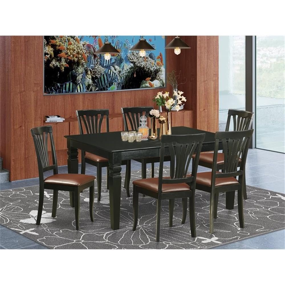 East West Furniture WEAV7-BLK-LC 7 Piece Kitchen Table Set Consist of a Rectangle Dining Table with Butterfly Leaf and 6 Faux Leather Dining Room Chairs, 42x60 Inch, Black