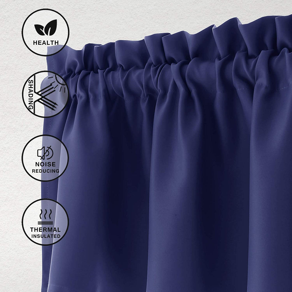 Hiasan Navy Blue Valance Curtains Blackout Thermal Insulated Rod Pocket Window Valances For Kitchen, 60 X 18 Inches Length, 1 Panel