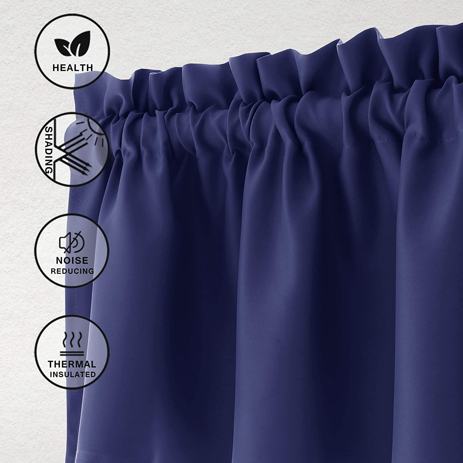 Hiasan Navy Blue Valance Curtains Blackout Thermal Insulated Rod Pocket Window Valances For Kitchen, 60 X 18 Inches Length, 1 Panel