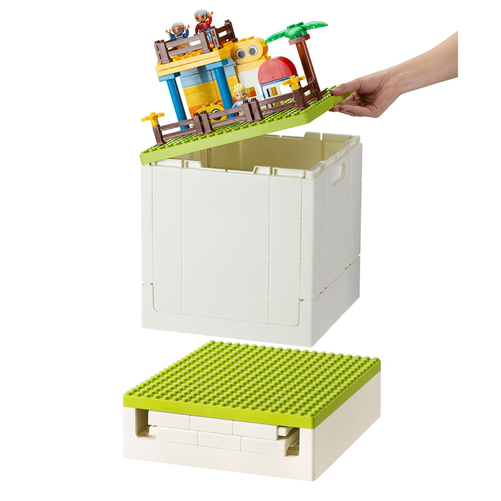 SHIMOYAMA Collapsible Kids Storage Box with Building Base for Lego Duplo Blocks, 26 Qt. Toy Organizer for Boys and Girls, 25L St
