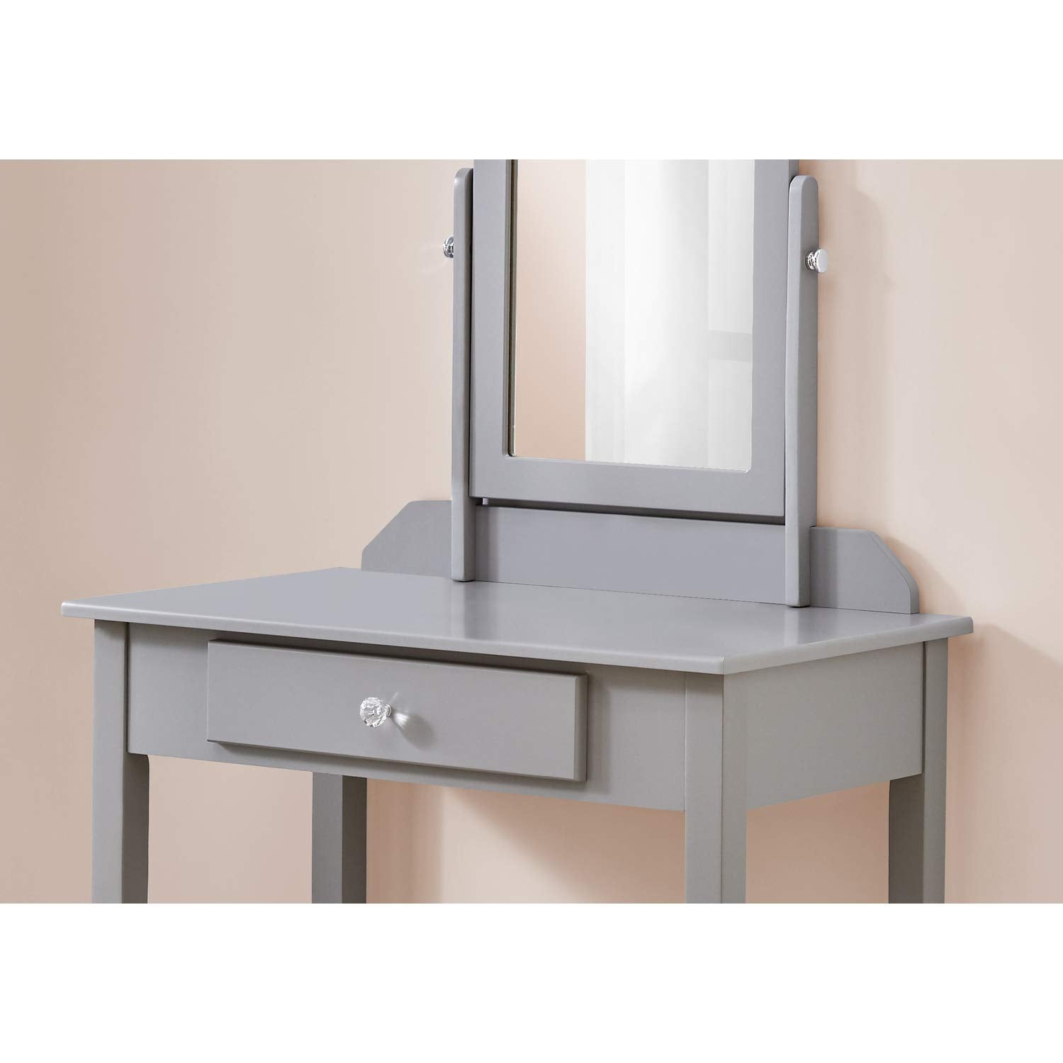 Monarch Specialties Vanity Desk Makeup Organizer Dressing Table with Mirror and Storage Drawer for Girls Vanity - Grey