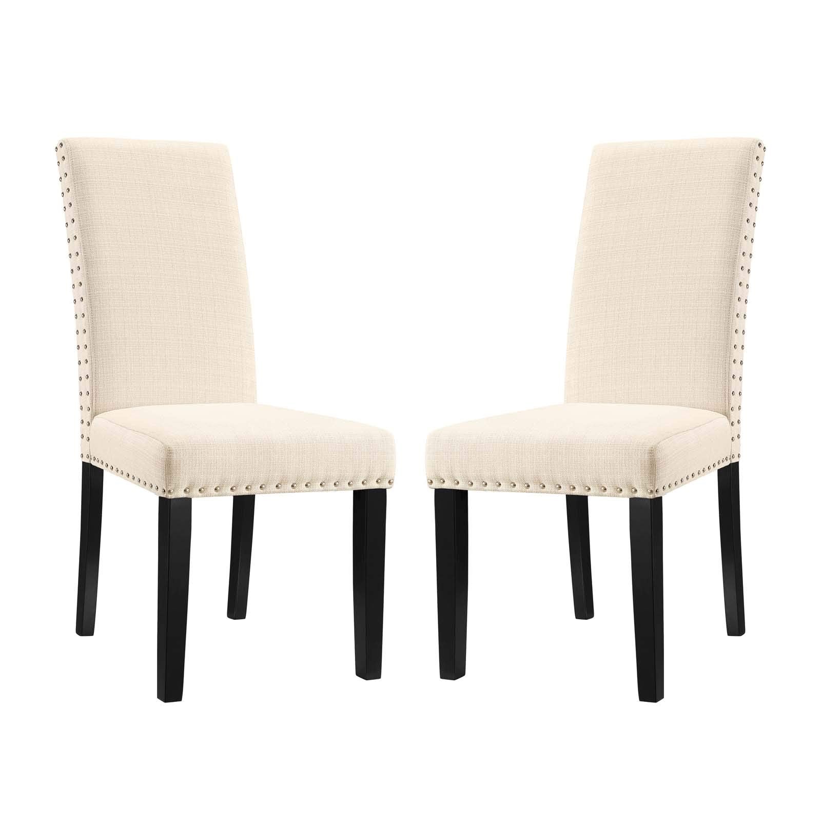 Modway Parcel Modern Upholstered Fabric Two Dining Chairs With Nailhead Trim In Beige