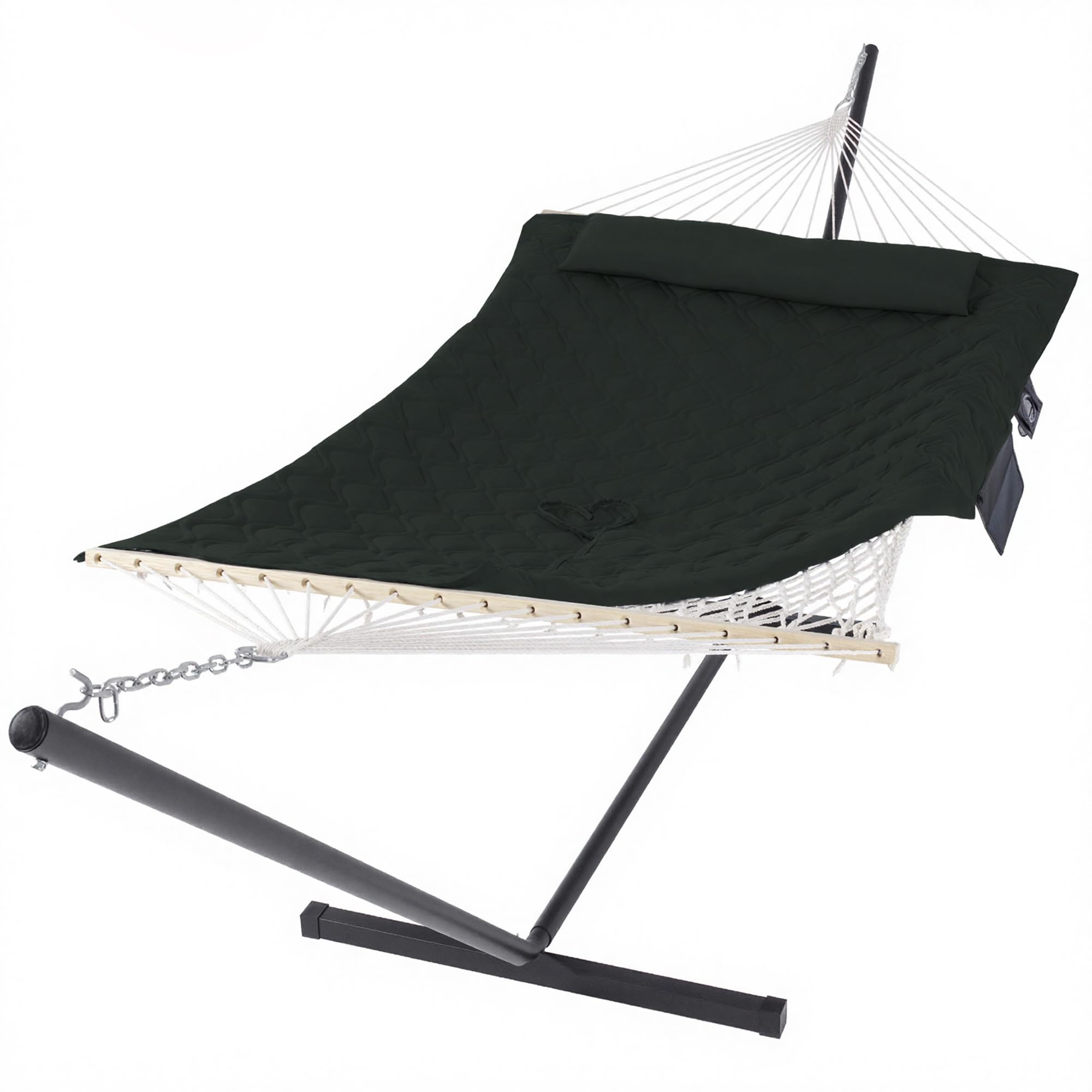SUNCREAT Patio Portable Hammock with Stand, Outdoor Double Hammock with Stand Included, Gray Green Drops
